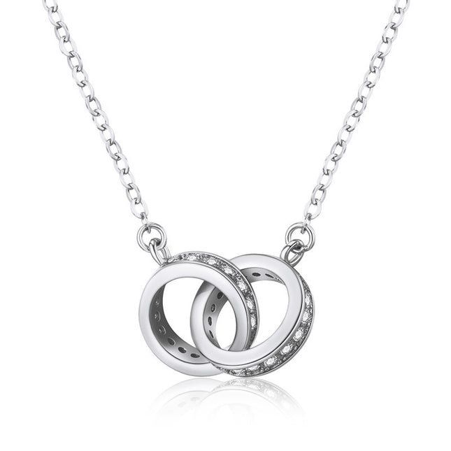 2pc Elegant Interlocking Rings Pendant Necklace with Zirconia Accents
