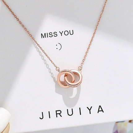 2pc Elegant Interlocking Rings Pendant Necklace with Zirconia Accents - Copper Base, Minimalist Jewelry(platinum)