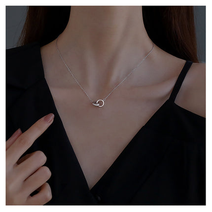 2pc Elegant Interlocking Rings Pendant Necklace with Zirconia Accents - Copper Base, Minimalist Jewelry(platinum)