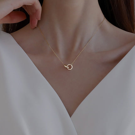 2pc Elegant Interlocking Rings Pendant Necklace with Zirconia Accents - Copper Base, Minimalist Jewelry(platinum)