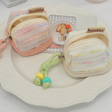 3pc Chic Woven Mini Backpack Pouch - Earphone Case & Coin Purse with Keychain Lanyard(white)