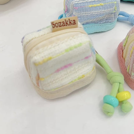 3pc Chic Woven Mini Backpack Pouch - Earphone Case & Coin Purse with Keychain Lanyard(yellow)