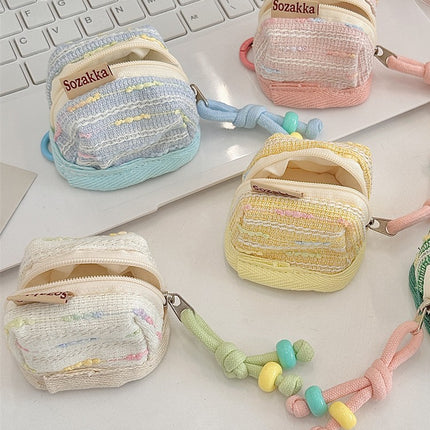 3pc Chic Woven Mini Backpack Pouch - Earphone Case & Coin Purse with Keychain Lanyard(yellow)