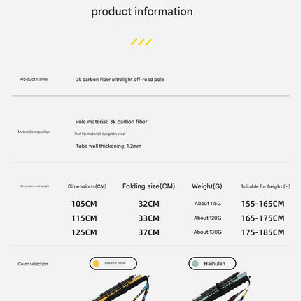 Ultralight Carbon Fiber Foldable Trail Running & Hiking Pole(blue  Recommended height range 165-175cm)