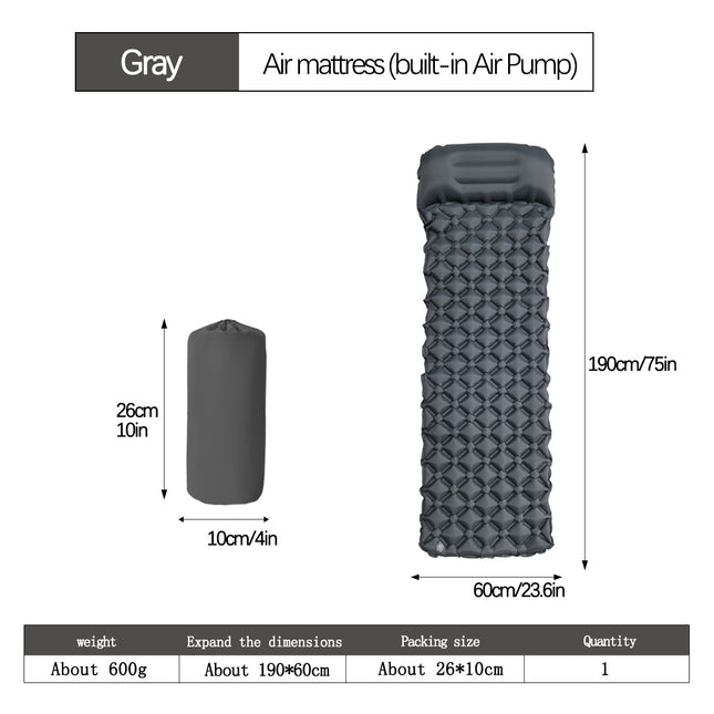 2pc Ultralight Inflatable Camping Sleeping Mat with Integrated Pillow
