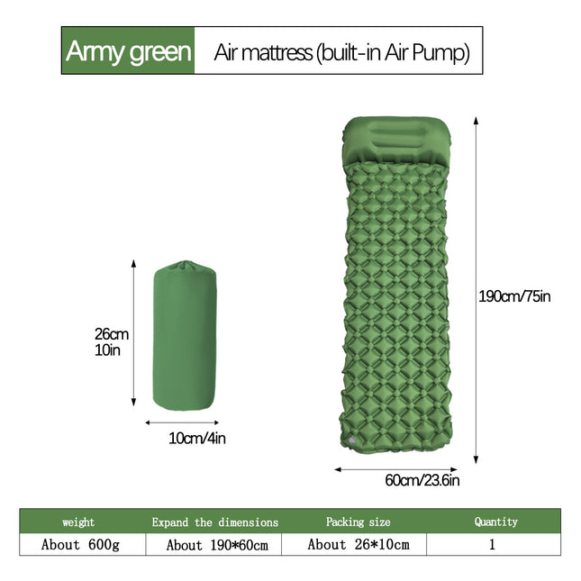 2pc Ultralight Inflatable Camping Sleeping Mat with Integrated Pillow