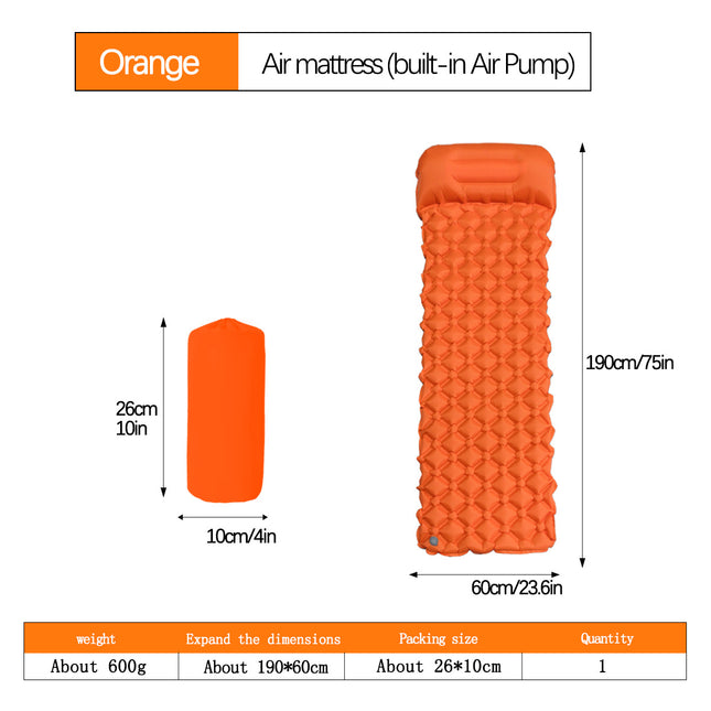 2pc Ultralight Inflatable Camping Sleeping Mat with Integrated Pillow