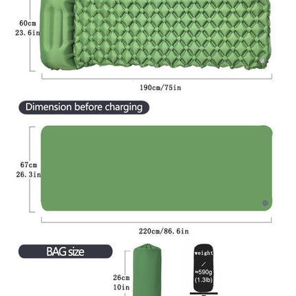 2pc Ultralight Inflatable Camping Sleeping Mat with Integrated Pillow - Waterproof 40D Nylon TPU(Orange)