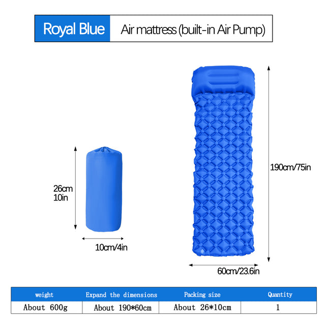 2pc Ultralight Inflatable Camping Sleeping Mat with Integrated Pillow