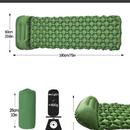 2pc Ultralight Inflatable Camping Sleeping Mat with Integrated Pillow - Waterproof 40D Nylon TPU(Royal Blue)