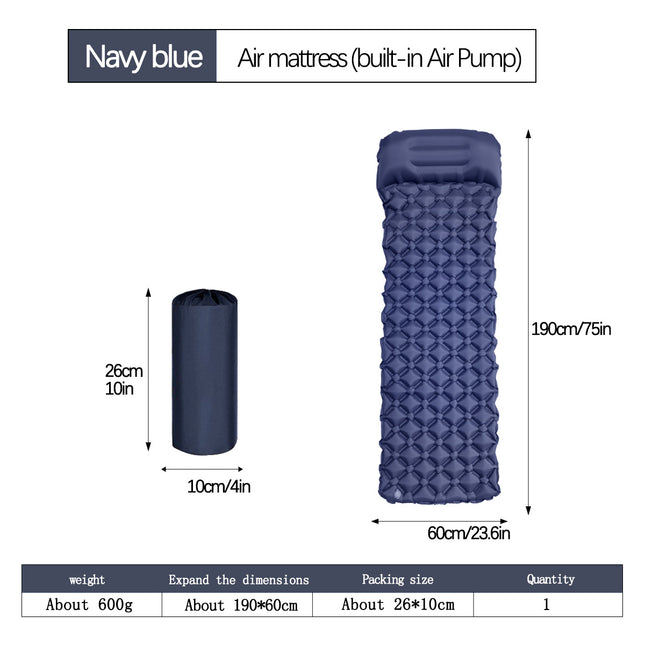 2pc Ultralight Inflatable Camping Sleeping Mat with Integrated Pillow