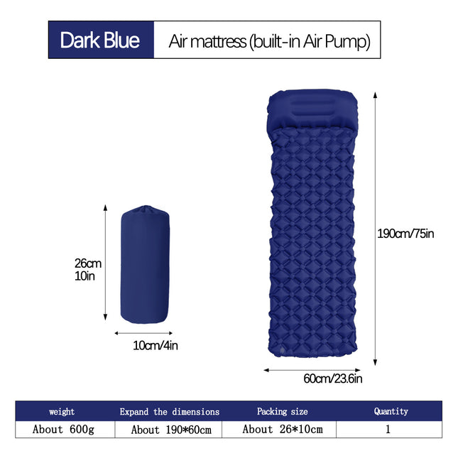 2pc Ultralight Inflatable Camping Sleeping Mat with Integrated Pillow