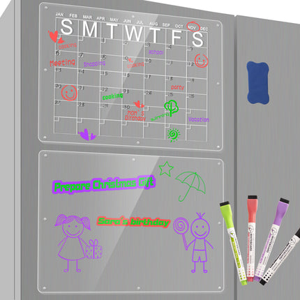 Magnetic Acrylic Fridge Calendar & Memo Board Set - Dry Erase Planner with Markers & Eraser(40*30cm 3mm)