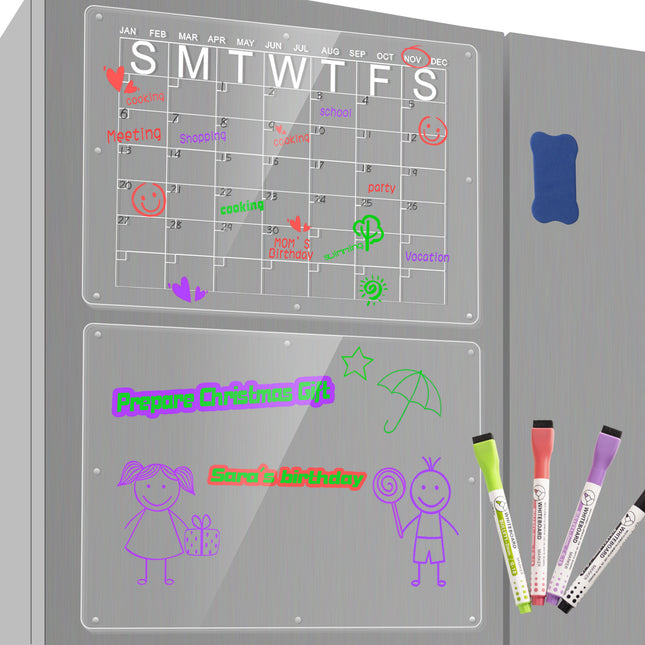 Magnetic Acrylic Fridge Calendar & Memo Board Set