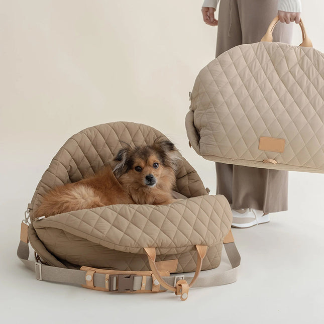 Luxury Quilted 2-in-1 Pet Travel Carrier & Car Booster Seat for Small Dogs(beige) – product detail