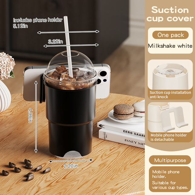 Multi-Purpose Anti-Spill Cup Holder with Suction Base & Detachable Phone Stand(black) V888-ELOSUNG35959