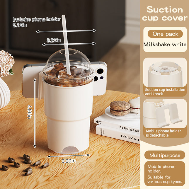 Multi-Purpose Anti-Spill Cup Holder with Suction Base & Detachable Phone Stand(white) V888-ELOSUNG35962