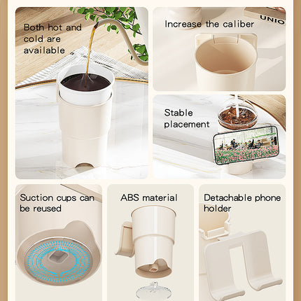 Multi-Purpose Anti-Spill Cup Holder with Suction Base & Detachable Phone Stand(pink)