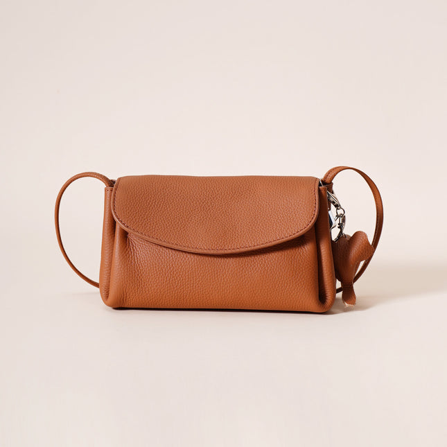Genuine Leather Flap Crossbody Bag with Elephant Charm