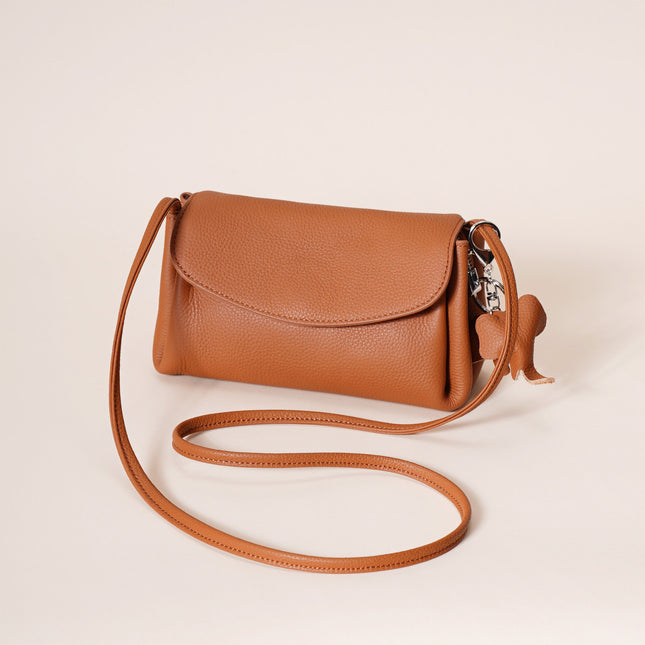 Genuine Leather Flap Crossbody Bag with Elephant Charm – product detail