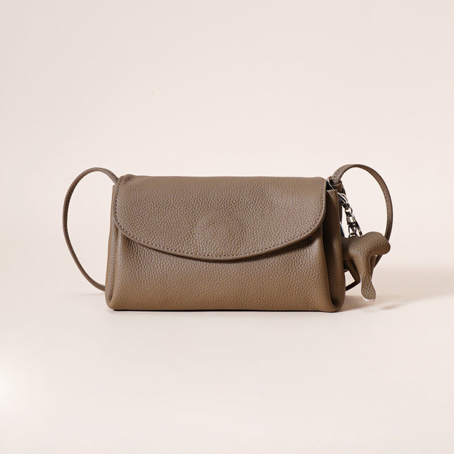 Genuine Leather Flap Crossbody Bag with Elephant Charm