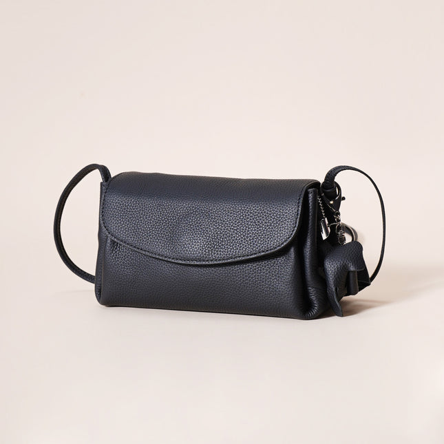 Genuine Leather Flap Crossbody Bag with Elephant Charm