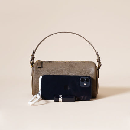 Genuine Leather Boston Bag - Mini Barrel Crossbody & Top Handle Purse(grey)