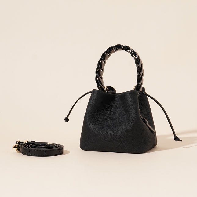 Genuine Leather Mini Bucket Bag with Braided Handle