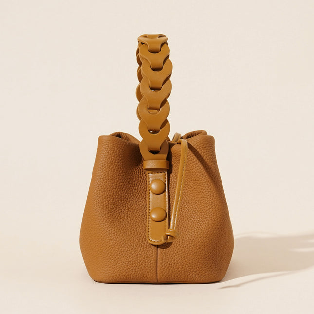 Genuine Leather Mini Bucket Bag with Braided Handle – product detail