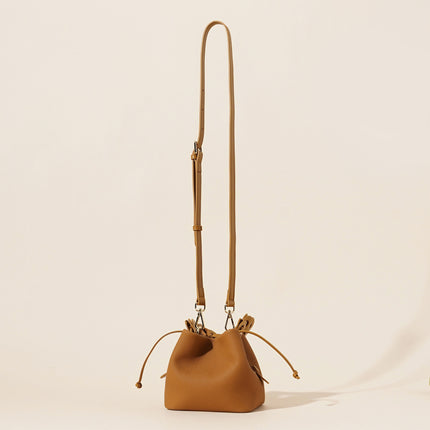 Genuine Leather Mini Bucket Bag with Braided Handle - Chic Drawstring Crossbody Purse(Black)