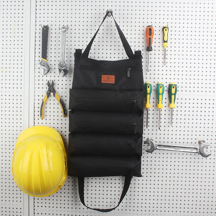Heavy-Duty Canvas Tool Roll Up Bag & Organizer Tote - Multi-Pocket Wrench & Tool Pouch(Khaki)