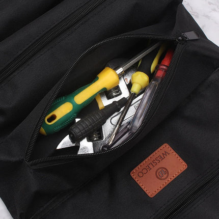 Heavy-Duty Canvas Tool Roll Up Bag & Organizer Tote - Multi-Pocket Wrench & Tool Pouch(Khaki)