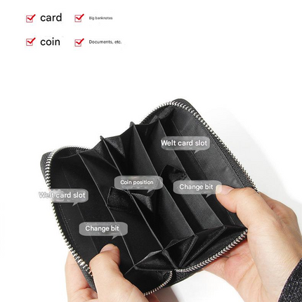 Genuine Leather RFID Blocking Accordion Card Holder & Coin Purse - Large Capacity Zip Wallet(blue)