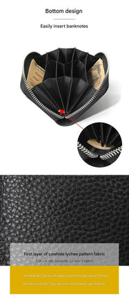 Genuine Leather RFID Blocking Accordion Card Holder & Coin Purse - Large Capacity Zip Wallet(brown)