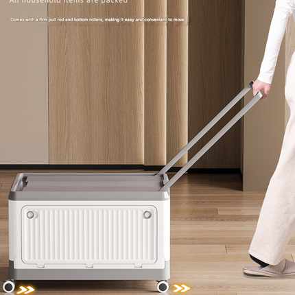 Size S Brown Collapsible Storage Box with Wheels and Telescopic Handle - Stackable Folding Crate for Car & Home