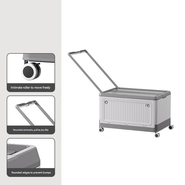 Size S Grey Collapsible Storage Box with Wheels and Telescopic Handle