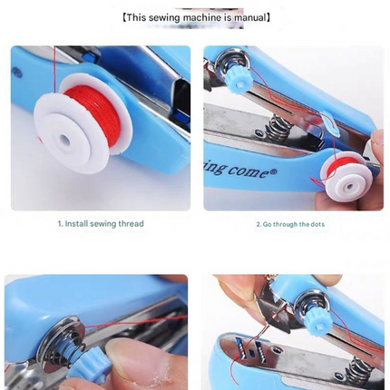 2 Pcs White Portable Mini Handheld Sewing Machine - Manual Stitching Tool for Quick Fabric Repairs