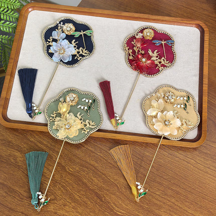 Red Exquisite Chinese Palace Style Mini Fan - Handheld Decorative Prop with Tassel for Photoshoots