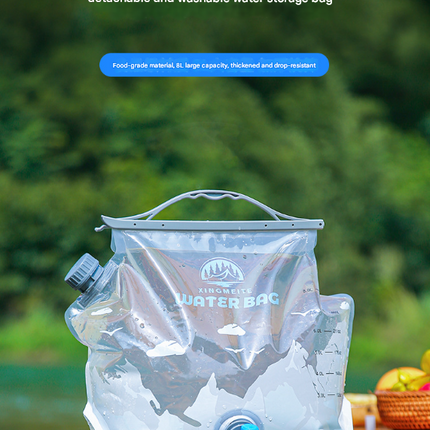 1 Piece Grey 8L Foldable Water Bag - Large Capacity Portable Water Carrier with Spigot for Camping & Outdoors
