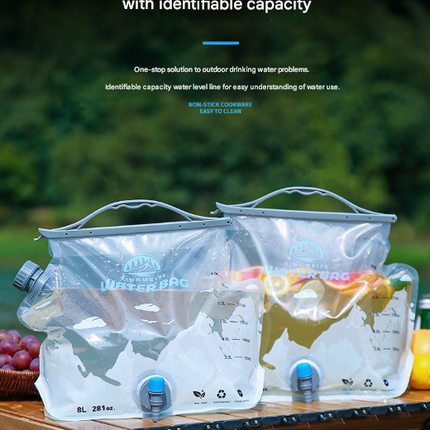 1 Piece Grey 8L Foldable Water Bag - Large Capacity Portable Water Carrier with Spigot for Camping & Outdoors