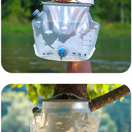 1 Piece Grey 8L Foldable Water Bag - Large Capacity Portable Water Carrier with Spigot for Camping & Outdoors