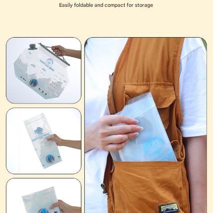 1 Piece Grey 8L Foldable Water Bag - Large Capacity Portable Water Carrier with Spigot for Camping & Outdoors