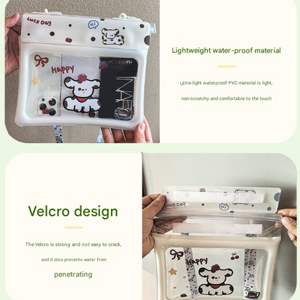 2 Pcs Cartoon Dog Pattern On White Background Cute Floating Waterproof Pouch - Touch-Sensitive Screen & Adjustable Strap