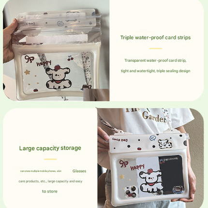 2 Pcs White Flower Pattern On Light Green background Cute Floating Waterproof Pouch - Touch-Sensitive Screen & Adjustable Strap