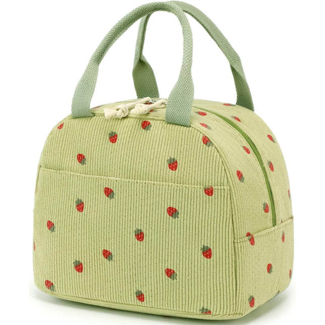 Green Strawberry Pattern Corduroy Lunch Bag