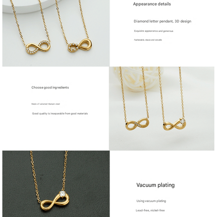 Style 1 Gold Infinity Necklace for Women - Dainty Titanium Steel Pendant with Sparkling Cubic Zirconia