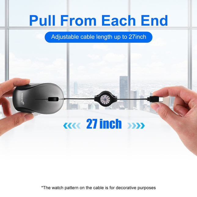 Grey and Black Portable Mini USB-C Mouse with Retractable Cable – product detail