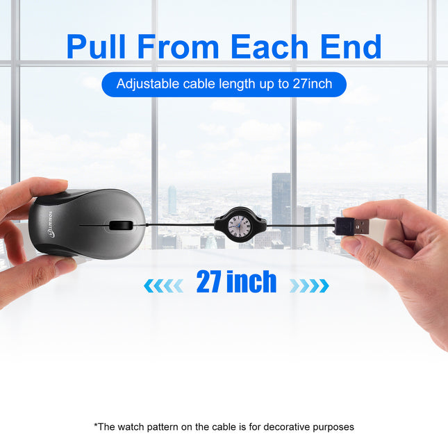 Grey and Black Portable Mini USB Mouse with Retractable Cable – product detail