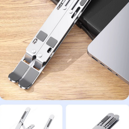 Silver Adjustable Aluminum Laptop Stand with Detachable Cooling Fan - Portable Ergonomic Riser for Desk