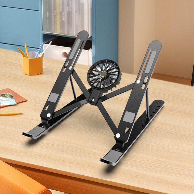 Black Adjustable Aluminum Laptop Stand with Detachable Cooling Fan